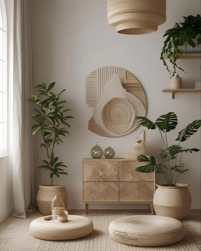 The Verdant Leafy Floor Plant in Woven Pot